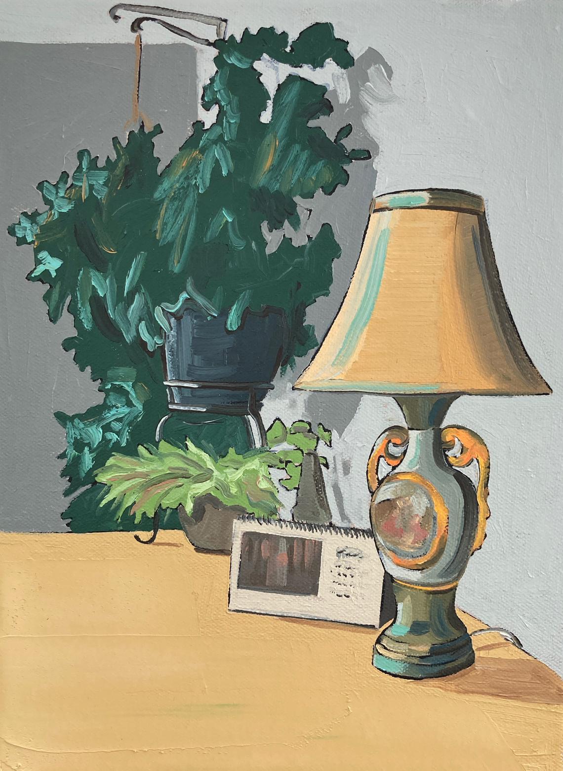 Still life with 84th Street lamp, plants and Ginny's calendar, 2023
