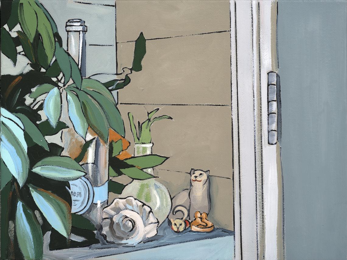 till life with plants, shell, and cat figurines, 20232023
